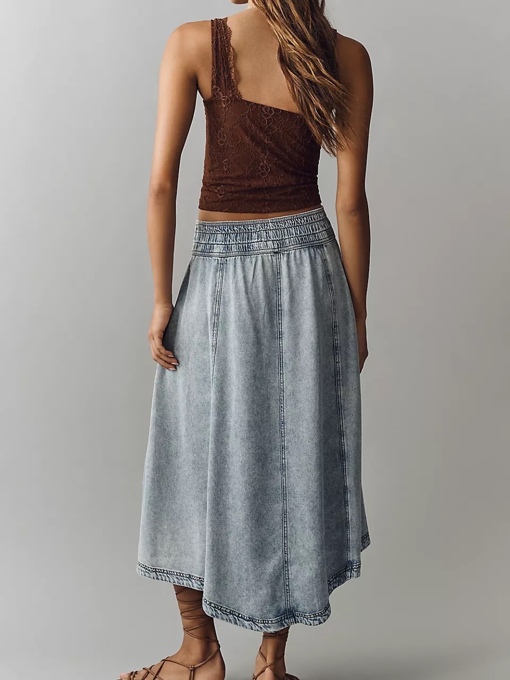 Anthropologie Light Blue Drawstring Denim Midi Skirt - Picture 2 of 5